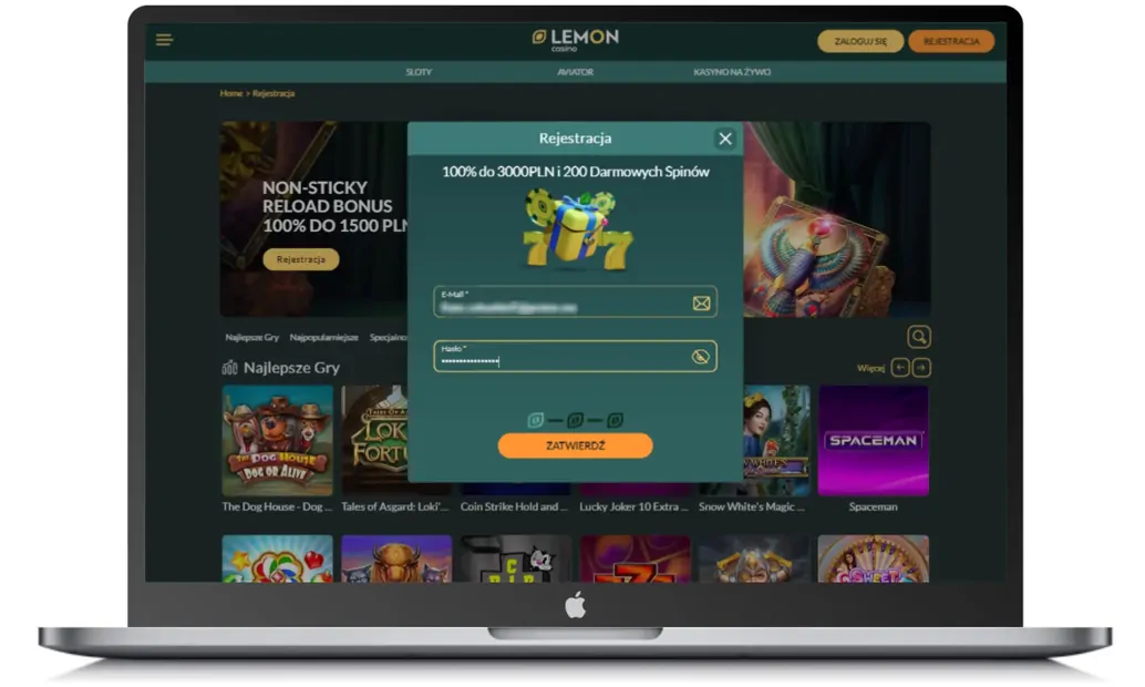 Rejestracja w Lemon Casino